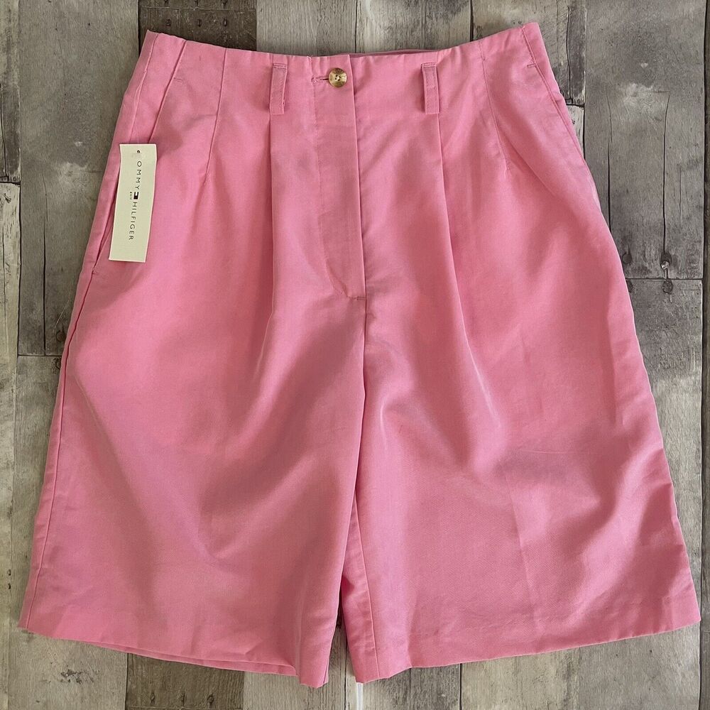 Tommy Hilfiger Women's 4 Pleated High Rise Golf Bermuda Shorts Pink 90's